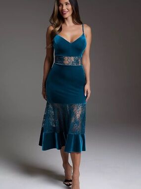 Bebe Velvet Lace Midi Dress In Crystal Teal, small